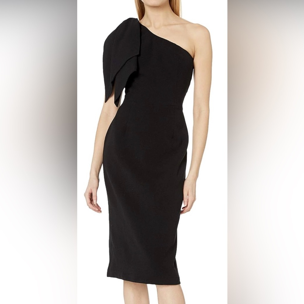 Dress the Population The Tiffany One Shoulder Midi-dress in Black w/ Bow Size M